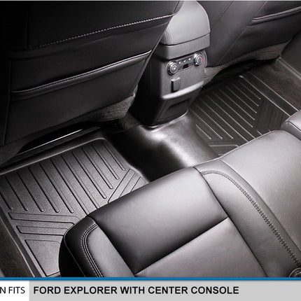 SMARTLINER Tapis de sol de voiture, tapis de sol sur mesure, ensemble de 2 rangées, noir, pour Ford Explorer 2011-2014 avec console centrale de 2e rangée