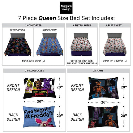 Franco Five Nights at Freddy's Kids Bedding Super Soft & Cozy Comforter and Sheet Set with Sham, 7 Piece Queen Size, (Officially Licensed Product)