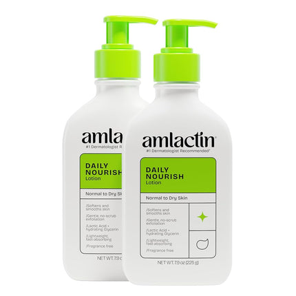 AmLactin Daily Moisturizing Lotion for Dry Skin – 7.9 oz Pump Bottles (Twin Pack) – 2-in-1 Exfoliator-Body Lotion with 12% Lactic Acid, Dermatologist-Recommended (Packaging May Vary)