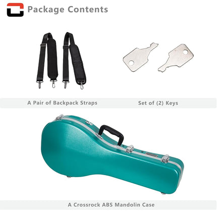 Crossrock A-Style Mandolin Case | ABS Molded Hardshell with Security Lock, Metal Feet, and Detachable Straps-Mint Blue (CRA862MAMB)