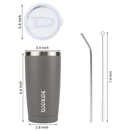 BJPKPK 20 oz Insulated Tumbler with Lid and Straw Stainless Steel Tumblers Coffee Mug Thermal Cup for Women and Men,Gray