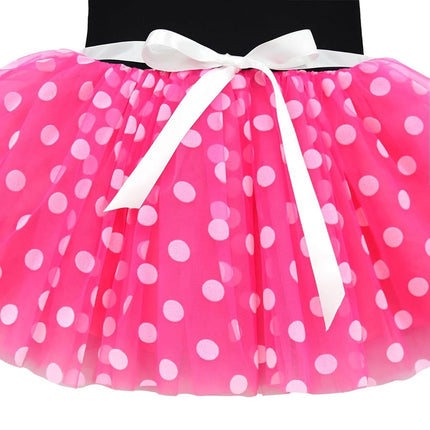 Dressy Daisy Baby Girl Polka Dots Fancy Dress Up Birthday Party Costume with Mouse Ears Headband Size 00-0, Hot Pink
