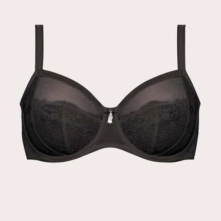 Curvy Couture Women's Plus Size Luxe Lace Underwire Bra, Black Hue, 34E