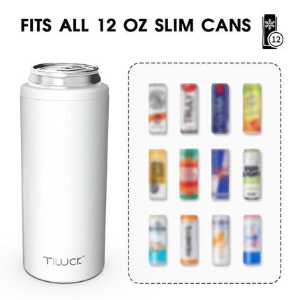 TILUCK Skinny Can Cooler, Stainless Steel Insulated Slim Cans, 12 oz