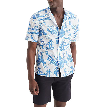 DOCKERS Men's Short Sleeve Camp Collar Shirt (Regular and Big & Tall), Outpost Ceramic Blue (Slub), Large