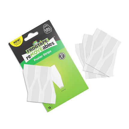 FrogTape reMOVEables Poster Strips, No Damage Hanging Strips, Removable Poster Hangers, Stick On Adhesive Wall Tape Alternative for Pictures, Home, School, Office, White, 16 Pairs (32 Strips)