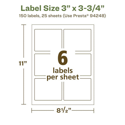 Avery EcoFriendly Matte White Recycled Rectangle Labels, 3" x 3.75", Print-to-The-Edge, Matte White Labels, Permanent Adhesive, Laser/Inkjet Printable, 150 Total