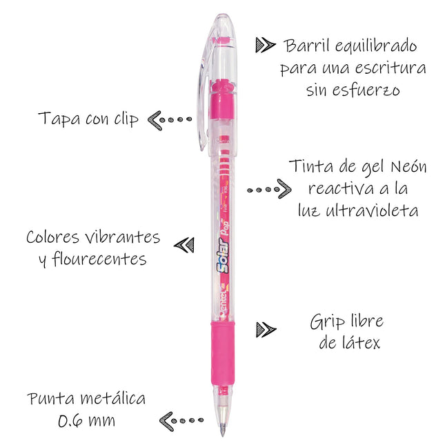Stylo gel néon Pentel Solar Pop, ligne moyenne (0,6 mm), encre rose - K96-P