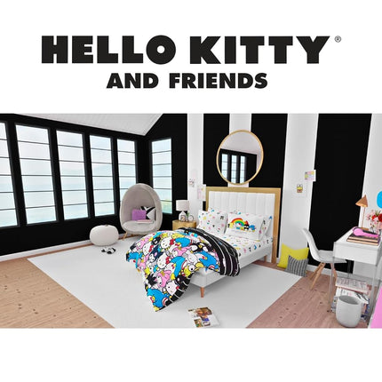 Parure de lit 7 pièces super douce Franco Collectibles Sanrio Hello Kitty & Friends avec couette et draps, avec taie d'oreiller, grand lit (produit 100 % sous licence officielle)