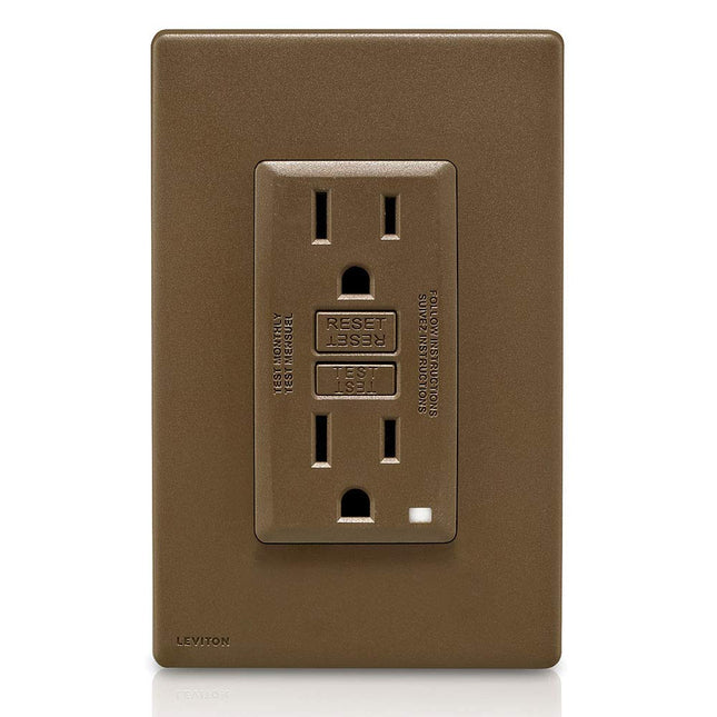 Tomacorriente GFCI Leviton Renu a prueba de manipulaciones con autocomprobación, 15 A, RGF15-WB, Walnut Bark