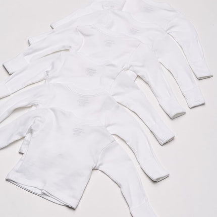 Gerber Baby Girls' 6-Pack Long-Sleeve Side-snap Mitten-Cuff Shirt, White, Newborn