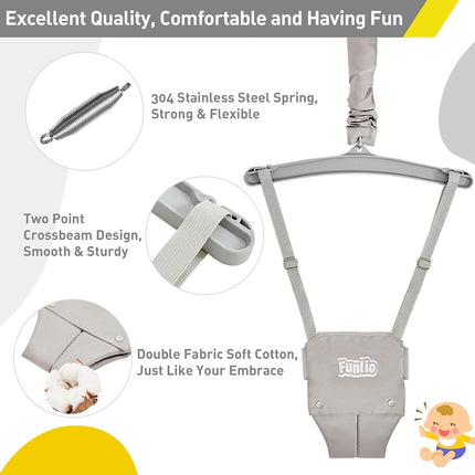 FUNLIO Baby Jumper with Stand for 6-24 Months, Infant Jumper for Indoor/Outdoor Play, Toddler Jumper for Baby Girl/Boy, with Adjustable Chain, Easy to Assemble & Store (with Stand) - Grey