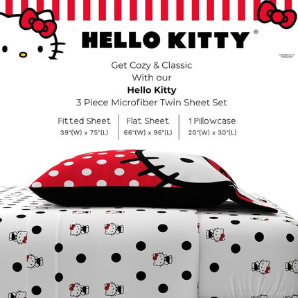 Franco Hello Kitty Bedding Super Soft Microfiber 3 Piece Twin Sheet Set, (Official Licensed Product)