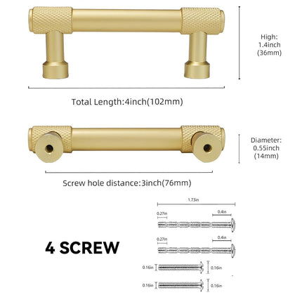 BUKOBYHE 10 Pack 3Inch(76mm) Brushed Gold Kitchen Cabinet Handles Knurled Cabinet Pulls Gold Drawer Pulls Kitchen Hardware