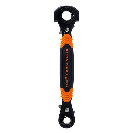 KLEIN TOOLS KT175HFINS 7-in-1 Insulated Lineman Wrench with Dual Hammer Faces, Ratcheting Pass-Through Design, 1000V Rated, Multi-Size Utility Wrench for Pole Hardware