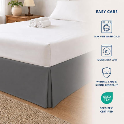 Cathay Home Double Brushed Microfiber Pleated Easy Fit Bed Skirt, Ultra Soft, Fade and Wrinkle Resistant - Gray, Full