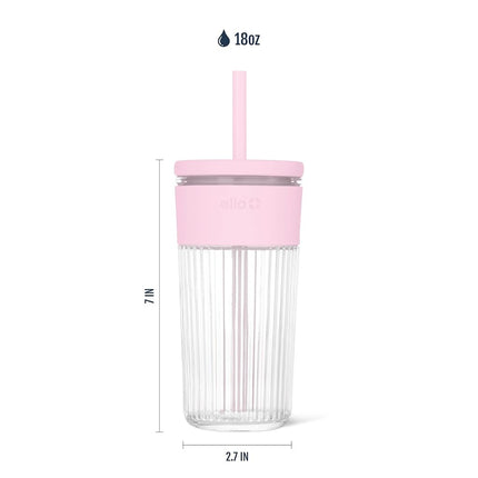 Ello Ava 18oz Glass Tumbler with Straw and Lid | Premium Ribbed Glass with Silicone Grip, Car Cup Friendly, Dishwasher Safe, BPA Free | Iced Coffee, Water, Matcha, Juice Cup | Pink Orchard