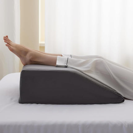 Bedluxe Leg Elevation Pillows, Leg Pillows for Sleeping, Cooling Gel Memory Foam Top, Wedge Pillow for Legs, Leg Wedges for Circulation, Swelling, After Surgery - Removable Cover (8 Inch, Dark Grey)