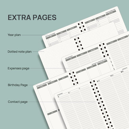 POPRUN Academic Diary 2026-2027 A5 Day to Page Spiral Hard Cover Mid Year Daily Diary (Jul'26 - Jun'27) A Day per Page with Monthly Tabs 26/27 Planner(Pacific Green)