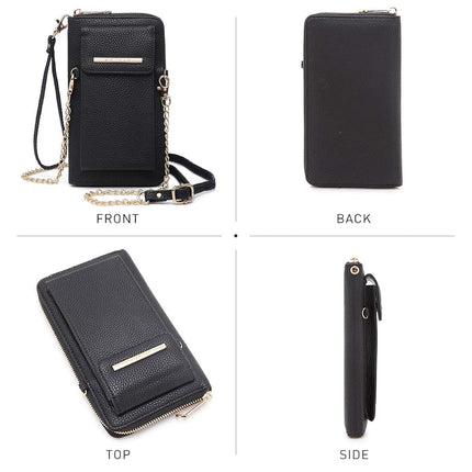 Dasein Bolso cruzado de piel vegana para mujer, cartera para teléfono móvil, bolso de hombro, tarjetero, estuche tipo cartera con múltiples bolsillos, 01negro, talla única
