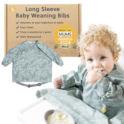 BIBaDO Long Sleeve Waterproof Baby Bib, Dino Roar,