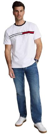 Tommy Hilfiger Men's Regular Fit Flag Embroidered Crew Neck T-Shirt 2024 Collection, (2024) Perfect White, XXL