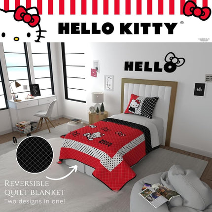 Franco Sanrio Hello Kitty Kids Bedding Super Soft Cozy 2 Piece Twin Coverlet Quilt and Sham Set, (Officially Licensed Product)