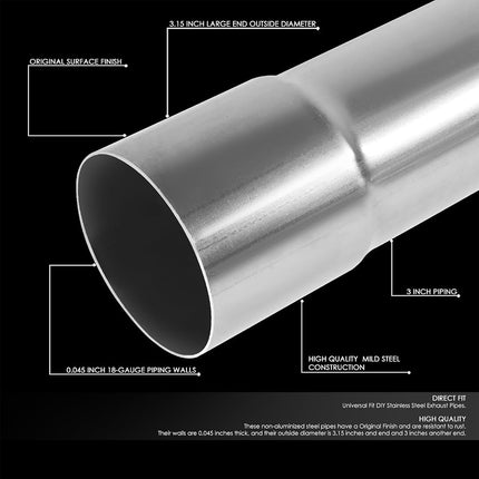 DNA MOTORING ZTL-PP-30-45-RAW 45 Degree DIY Custom Mandrel Exhaust Tubing, 3" OD, Mild Steel,Universal Fit