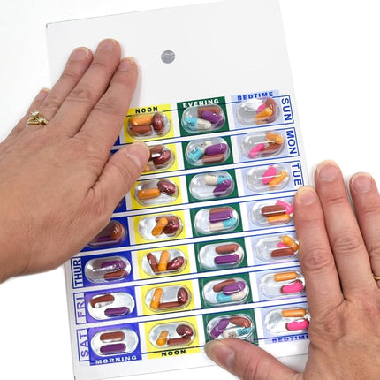 Medi-Aid 4 Times a Day Weekly Cold Seal Medication Blister Pack System Cards - One Piece Unit Dose Book Fold, Easy No Extra Equipment Needed, Just Fill and Seal, (4X a Day Weekly - 6 Pack)