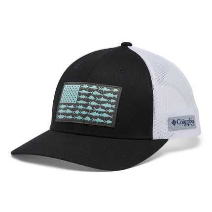 Columbia Unisex PFG Mesh Snap Back Fish Flag Ball Cap, Black, White, One Size