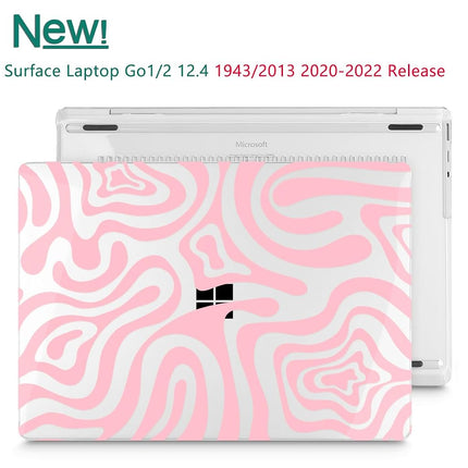 Lepeoac Compatible with 12.4 inch Microsoft Surface Laptop Go 3 Go 2 Go 1 Models: 1943 2013（2023 2022 2020 Release, Plastic Hard Shell Case with Keyboard Cover & Screen Protector, Pink Wave Pattern