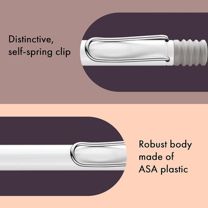 Lamy safari white - Ballpoint Pen with ergonomic grip & line width M - for pleasant long writing - made of robust ASA plastic – including large capacity refill M 16 in blue