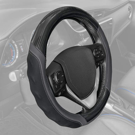 Motor Trend SW-812 Gray Ultra Sport Pebbled Leather Steering Wheel Cover with Carbon Fiber Detail-Universal Fit for Standard Sizes 14.5 to 15.5 inches Black
