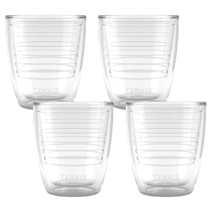 Gobelet Tervis transparent et coloré de 355 ml, fabriqué aux États-Unis, à double paroi isolante, pour boissons froides ou chaudes, lot de 4, transparent