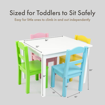 Humble Crew Kids Wooden Table and 4 Chairs Set, White/Pastels - Kids Table and Chair Set for Toddlers and Children for Arts, Crafts, and Snack Time - Sturdy, Durable Toddler Activity Table