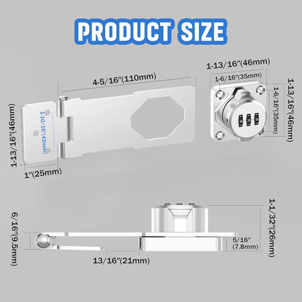 MeBantoo Household Cabinet Password Hasp Locks, Cabinet Locks with Combination, Door Security Slide Latch for Small Barn Doors, Bathroom, Outdoor, Garden (2 Pack Silver)