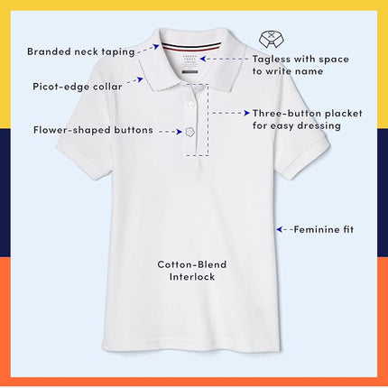 French Toast girlsShort Sleeve Picot Collar Polo Shirt (Standard & Plus) Short Sleeves Polo Shirt - Blue - 12