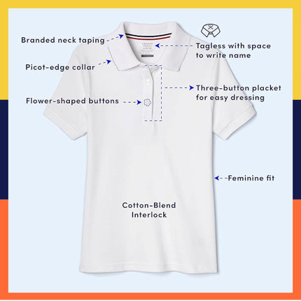 French Toast Girls Size' Short Sleeve Interlock Polo with Picot Collar, Yellow, Large/14/16/Plus