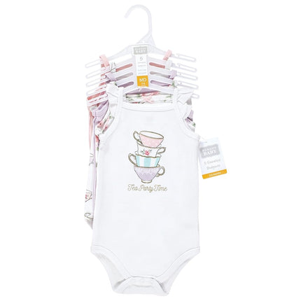 Hudson Baby Unisex Baby Cotton Sleeveless Bodysuits, Tea Party, 3-6 Months