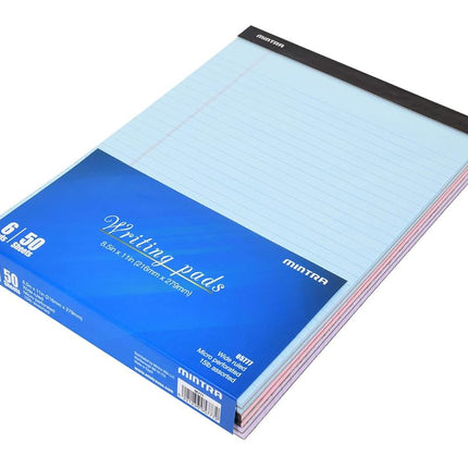 Mintra Office Legal Pads - ((Basic Pastel 6pk, 8.5in x 11in, Wide Ruled)) - 50 Sheets per Notepad, Micro Perforated Writing Pad, Notebook Paper for School, College, Office, Business