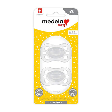 Sucette Medela Baby | Nouveau-né 0-2 Mois | Lot de 2 | Comprend un étui de stérilisation | Sans silicone et sans BPA | Favorise la succion naturelle | Transparente