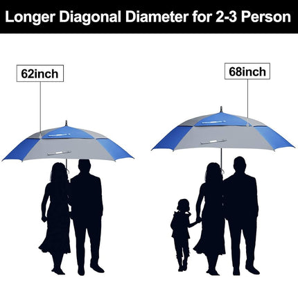G4Free Extra Large Golf Umbrella 62/68 inch Vented Square Umbrella Windproof Auto Open Double Canopy Oversized Stick Umbrella