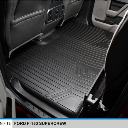 SMARTLINER Alfombrillas personalizadas para la segunda fila, forro negro para Ford F-150 SuperCrew 2015-2019 con asientos individuales de la primera fila