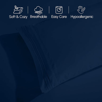 Parure de lit douillette Elegant Comfort résistante aux plis, drap-housse entièrement élastiqué, poches profondes jusqu'à 40 cm, microfibre, bleu marine, California King