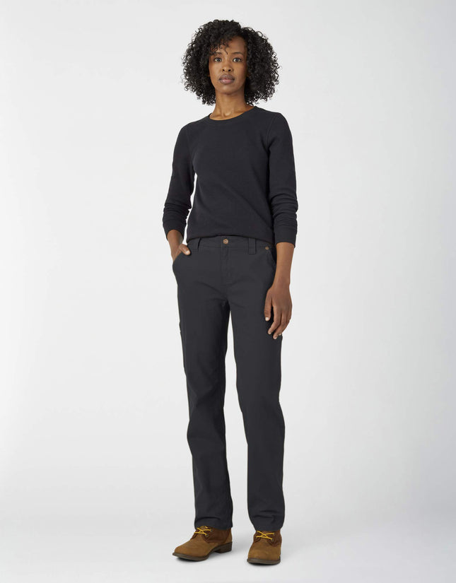 Dickies Women's Relaxed Straight Carpenter Duck Pant, Rinsed Black, 2