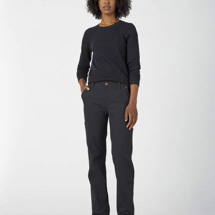Dickies Women's Relaxed Straight Carpenter Duck Pant, Rinsed Black, 14