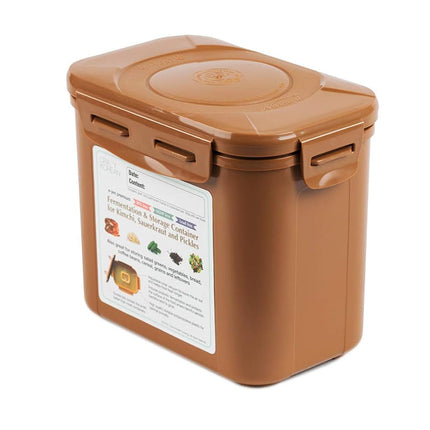 Crazy Korean Cooking Premium Kimchi, Sauerkraut Fermentation and Storage Container with Inner Vacuum Lid, Sandy Brown, 0.9 gallon (3.4 L) (0.9 Gal (3.4L) - 1 PACK)