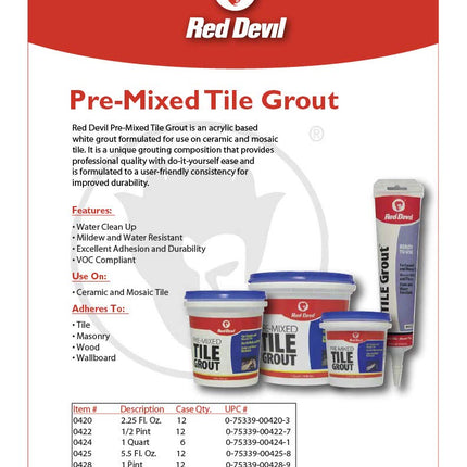 Red Devil Pre-Mixed Tile Grout Squeeze Tube 163 ml, White