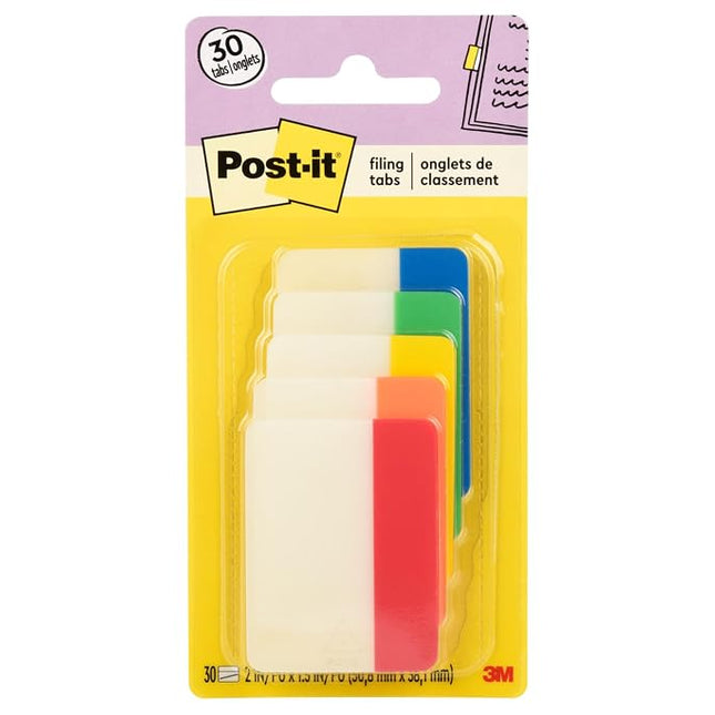 Post-it 2 in Solid Assorted Color Tabs, Sticks Securely, Removes Cleanly, Great for Binders, Notebooks and File Folders, 30 Count (686-ROYGB)