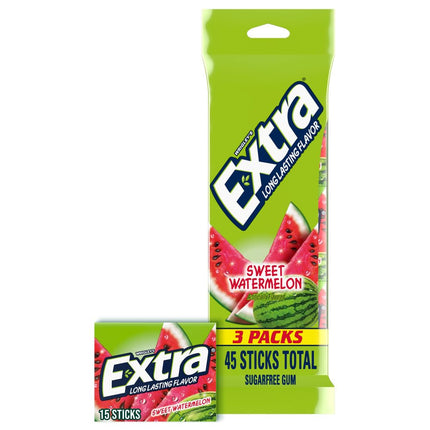 Chicles sin azúcar Wrigleys Extra Sweet sabor sandía, 15 unidades, paquete de 3